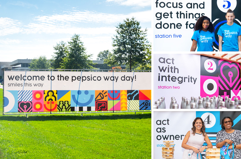 Photos of banners celebrating PepsiCo Way Day