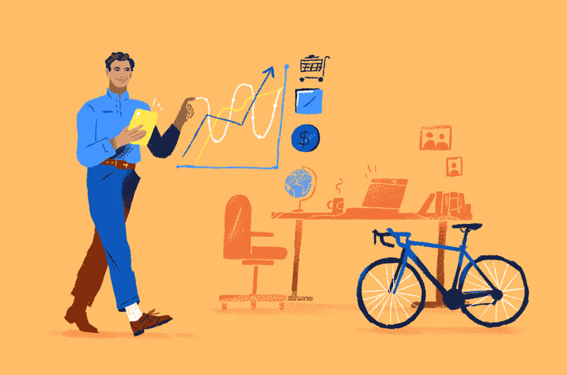 Illustration of Prakash working at home