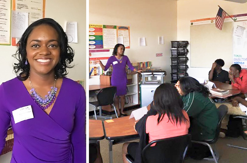 Mayaria speaking at her mother's classroom